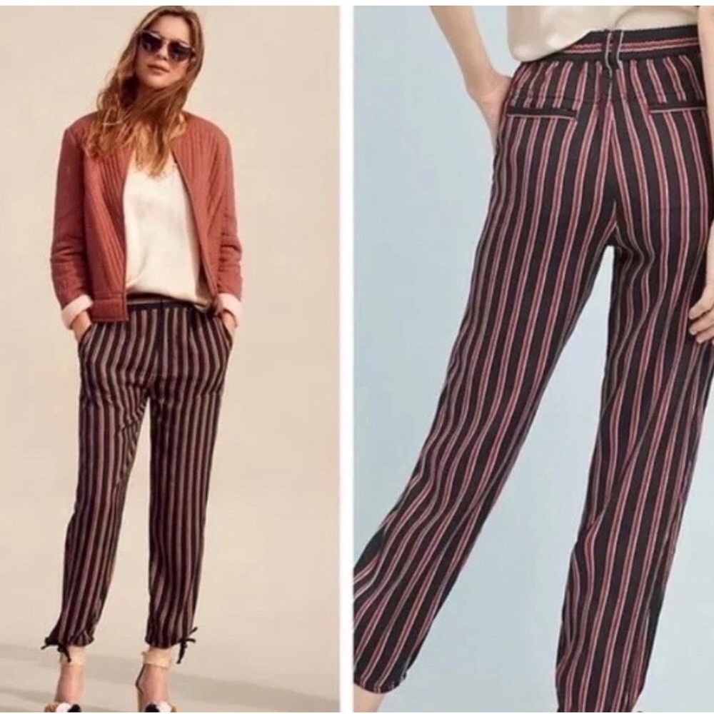 Anthropologie Striped Cropped Joggers Black Red White Size Medium Petite
